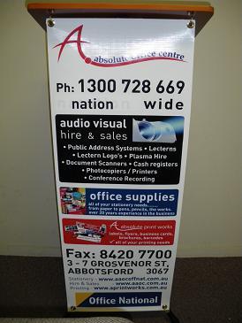 Maestro lectern with banner attached